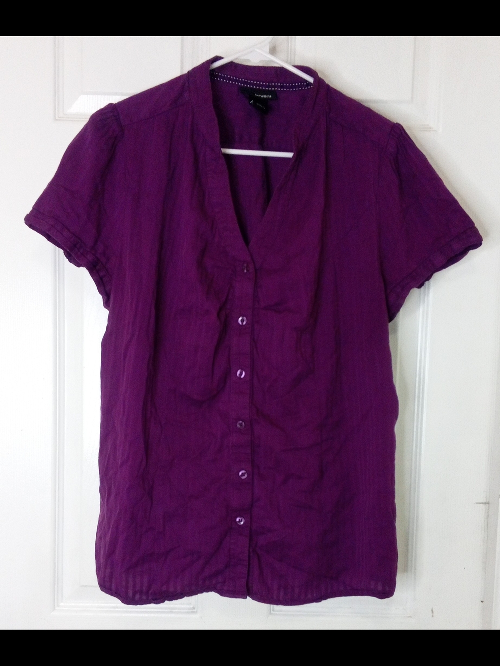 Lane Bryant Purple Short-Sleeve Button-Down Shirt